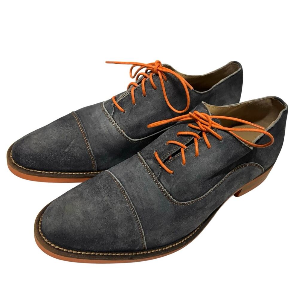 Donald J Pliner Italy Gray Suede Cap Toe Oxfords Orange Sole Men’s 9.5